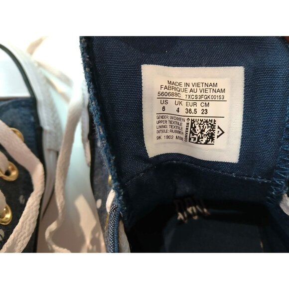 Women's Converse Madison Ox 6 Denim Blue Padded Collar Polka Dot Chuck Shoes - Picture 2 of 14